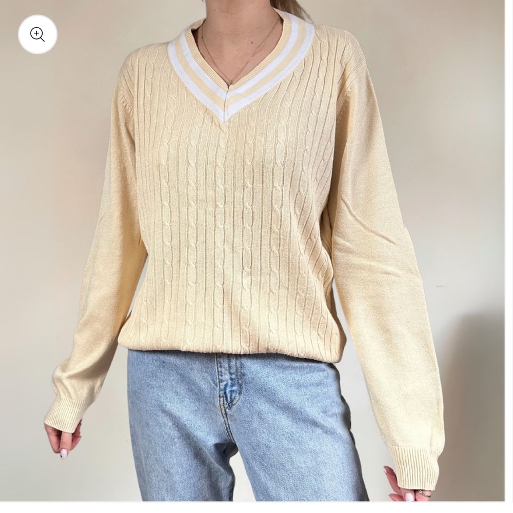Vintage Butter Yellow Cable Knit Sweater Large
